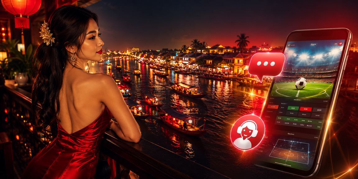 Người phụ nữ Việt Nam theo dõi kèo thể thao mm88q tại vùng Mekong với phong cảnh sông nước