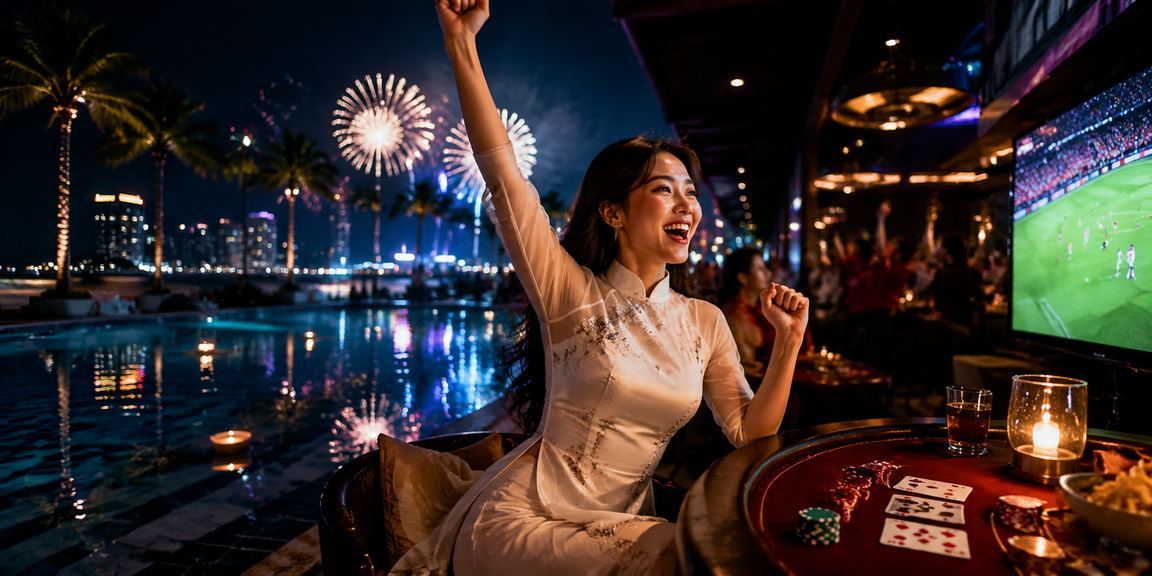 Người phụ nữ mặc áo dài tham gia trò chơi bài tại Nha Trang trong không khí lễ hội truyền thống